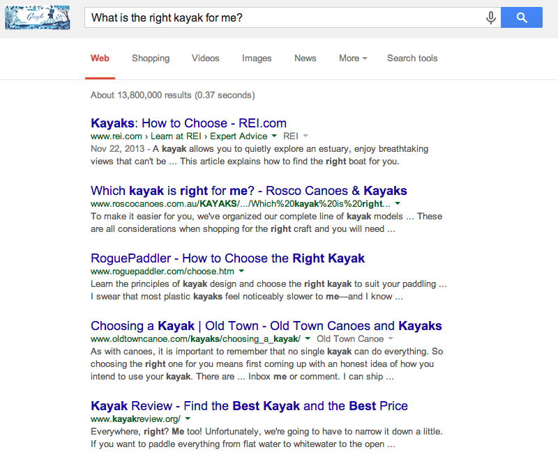 Kayak search results