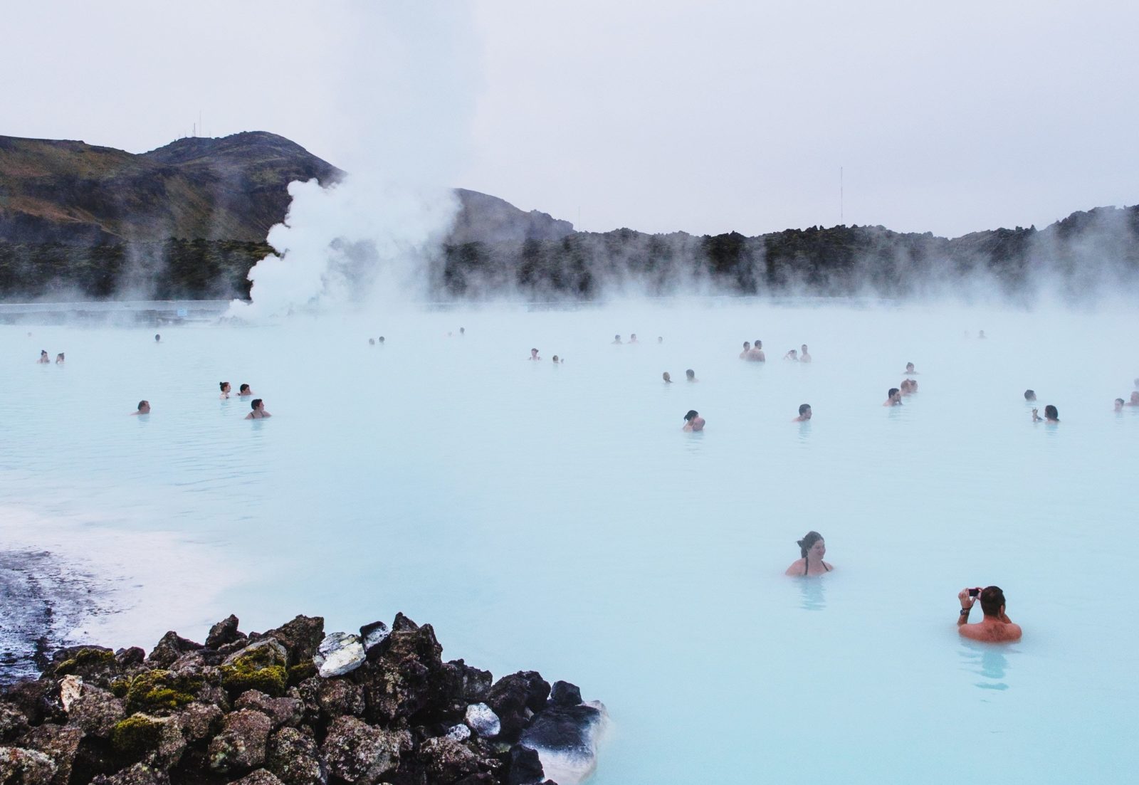 Bathers in hot springs in Iceland