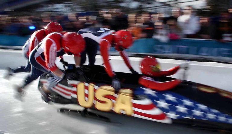 The US Men's Bobsled Team during the 2002 Winter Olympics