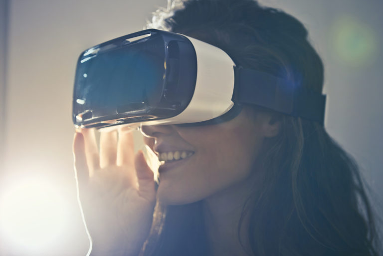 Woman wearing VR head set