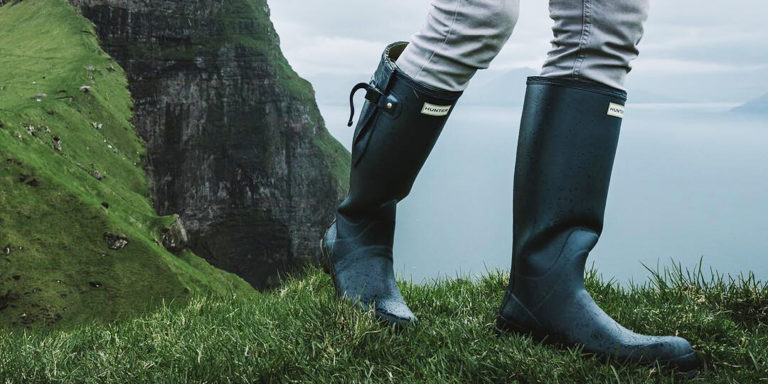 Hiking in the Faroe Islands while wearing Hunter boots