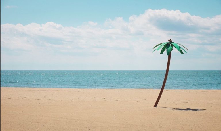 Beach with fake palm tree