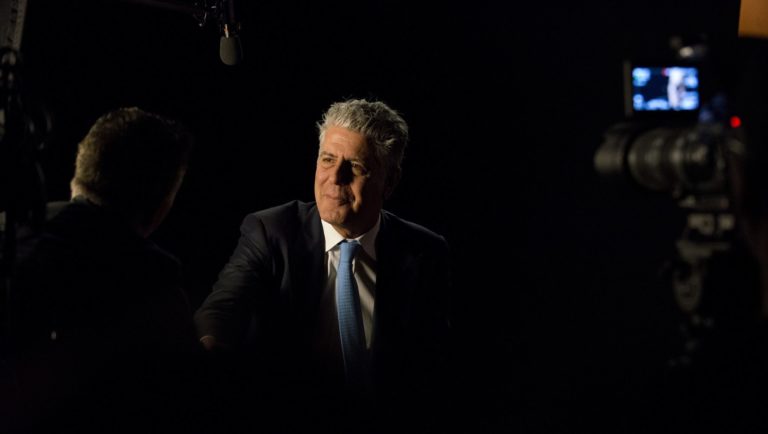 Anthony Bourdain being interviewed during the Peabody Awards