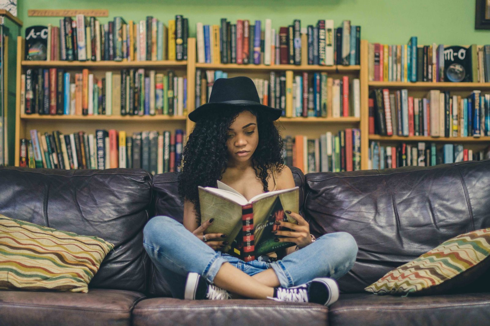 reading on couch