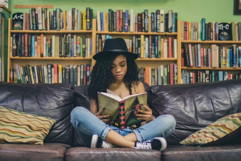 reading on couch