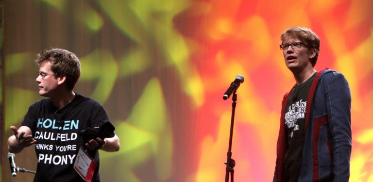 Vlogbrothers, John and Hank, on stage at VidCon