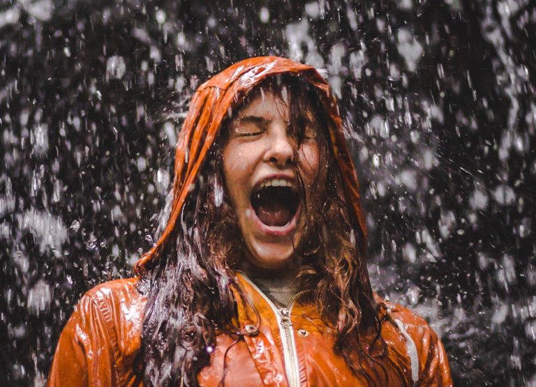 woman screaming in the rain