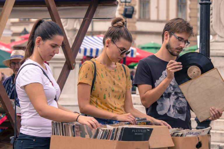 People in record store