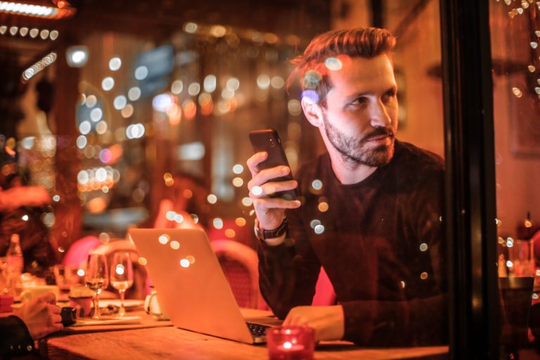 man using chat bot messenger