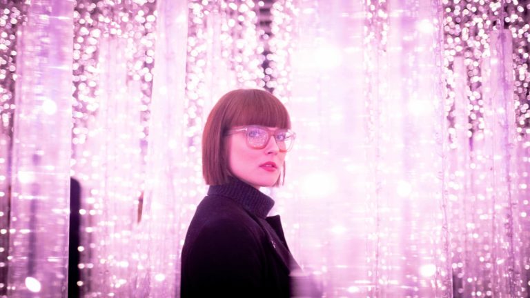 woman in a bright digital space