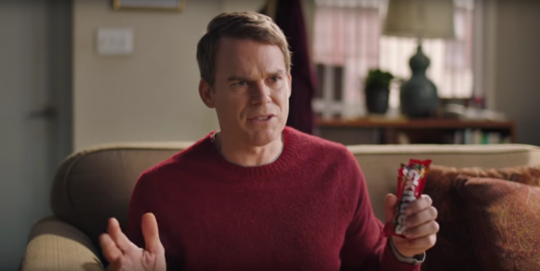 A still of Michael C. Hall from a Skittles commercial.