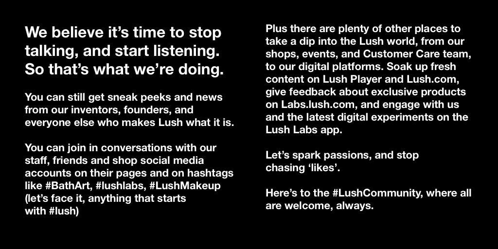 Lush's announcement of leaving social media