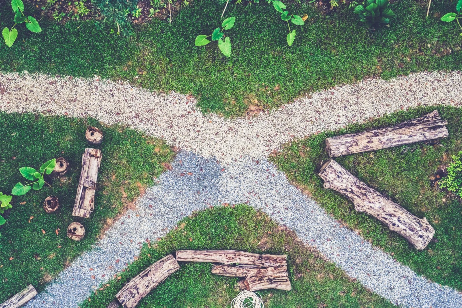gravel crossroads forming an x