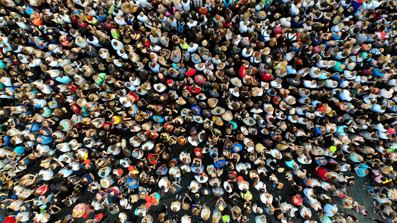 aerial view of crowd of people