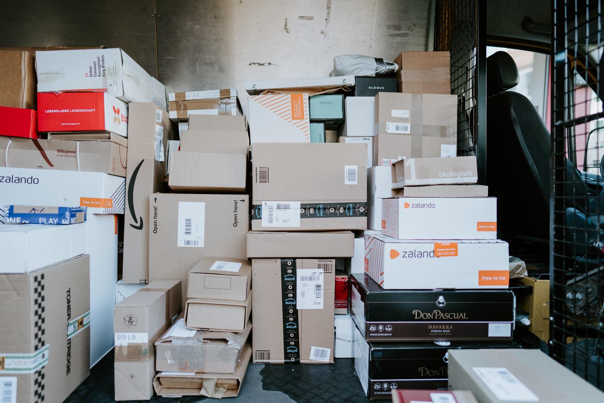 packages in delivery truck