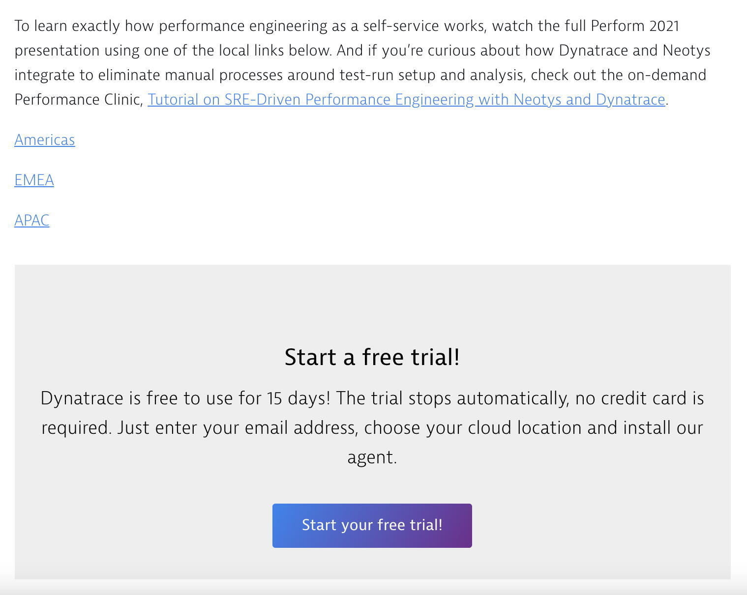 Screenshot of a Dynatrace article with a CTA for a demo request