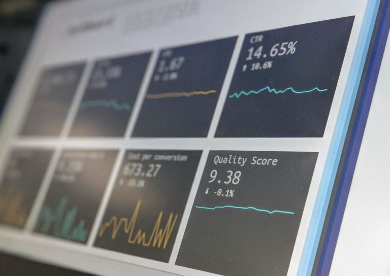 A metrics dashboard on a screen.