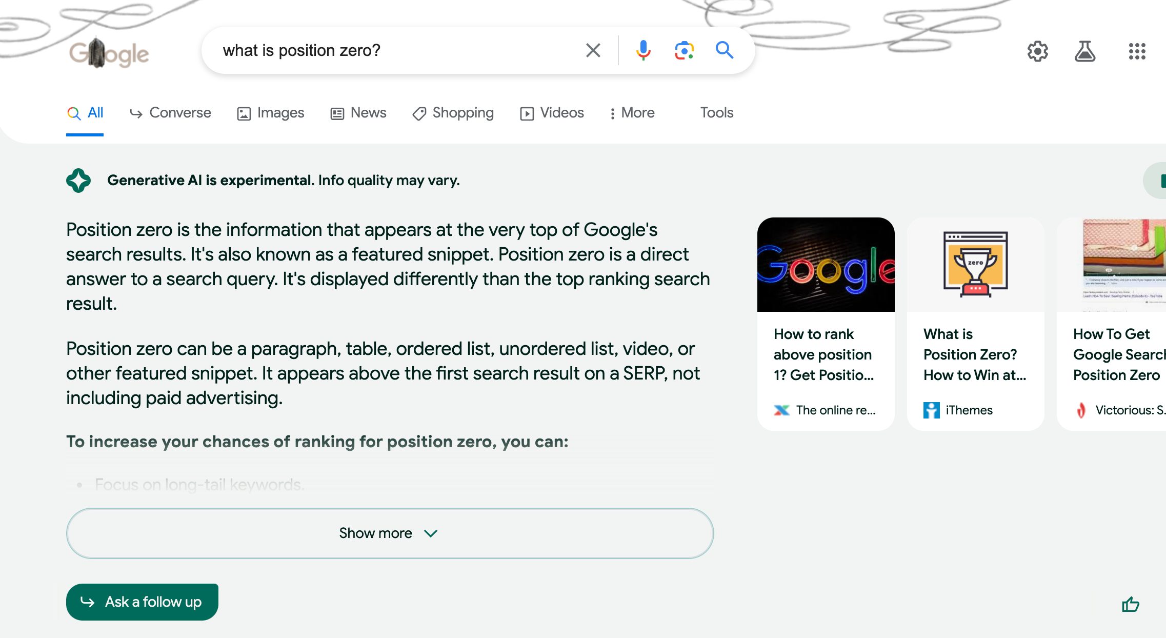 Google's SGE Position Zero